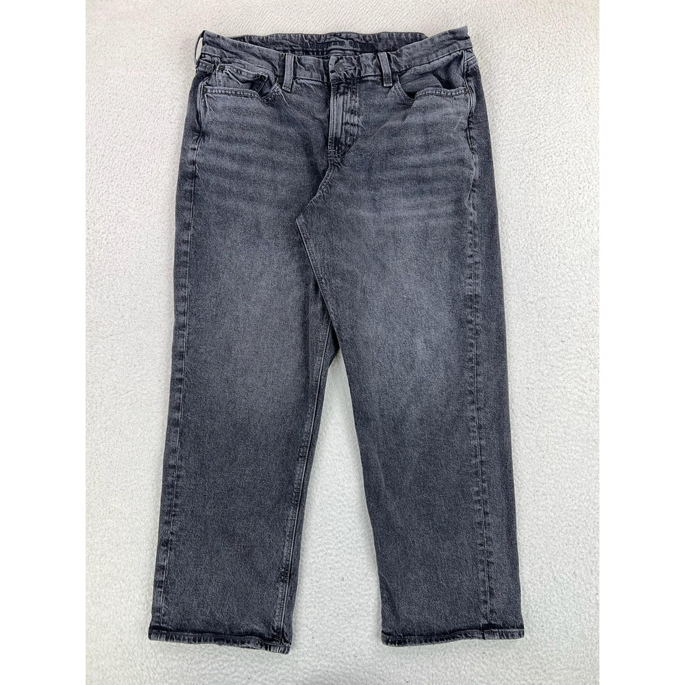American Eagle Curvy Straight Jeans Womens 16 Charcoal Wash High Rise Stretch